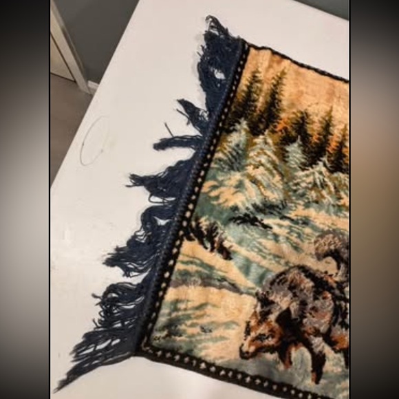 Iditarod Dog Sled and Sunset Vintage Italian Made Tapestry - Picture 2 of 5